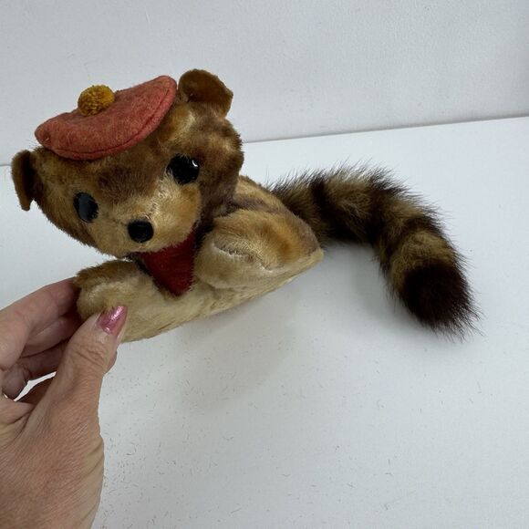 Vtg 1950s - 60s Stuffed Plush Mohair Raccoon Hand Sewn Ringed Tail Tanuki Japan - Picture 11 of 16